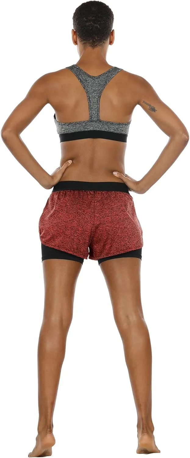 icyzone Running Yoga Shorts for Women - Activewear Workout Exercise Athletic Jogging Shorts 2-in-1