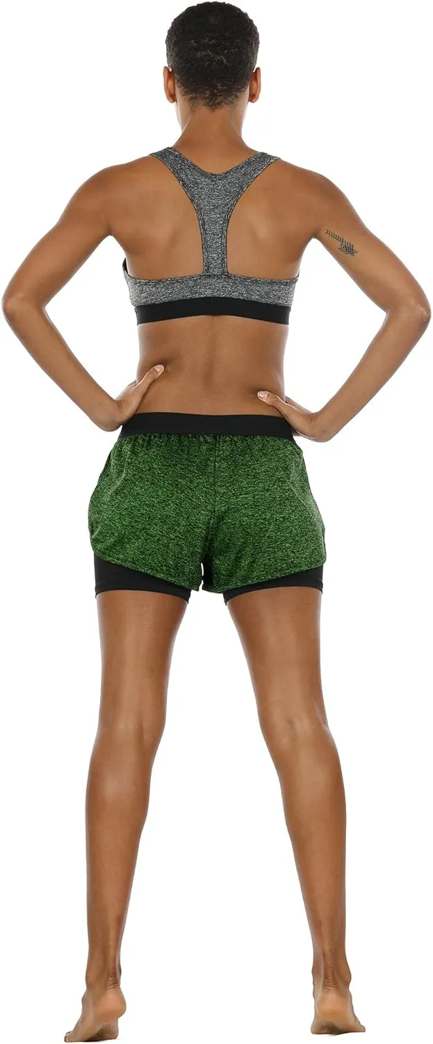 icyzone Running Yoga Shorts for Women - Activewear Workout Exercise Athletic Jogging Shorts 2-in-1