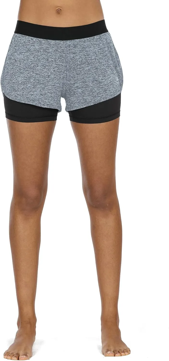 icyzone Running Yoga Shorts for Women - Activewear Workout Exercise Athletic Jogging Shorts 2-in-1