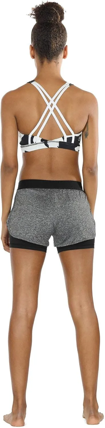 icyzone Running Yoga Shorts for Women - Activewear Workout Exercise Athletic Jogging Shorts 2-in-1