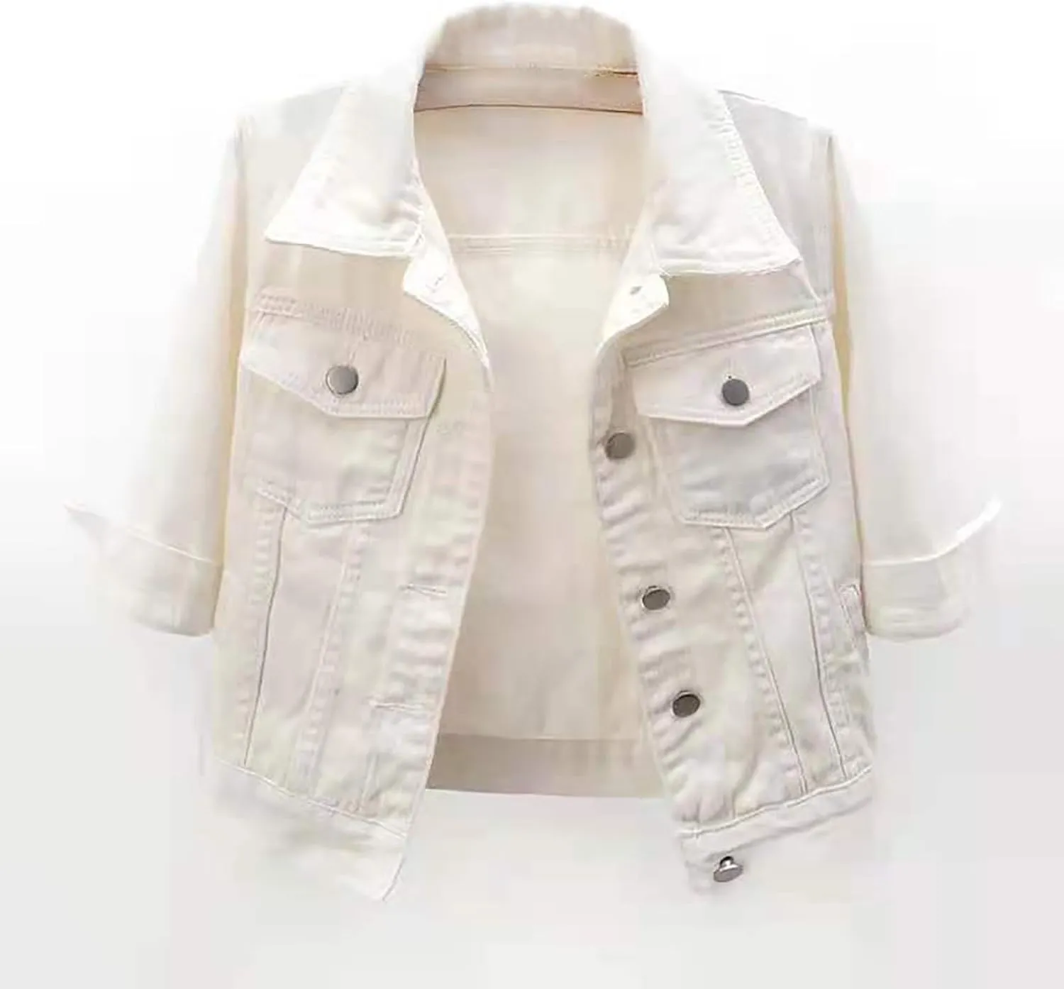 Jean Jacket for Women Trendy 2024 Plus Size 3/4 Sleeve Short Denim Jacket Casual Lapel Button Down Basic Cropped Coat