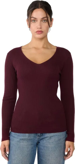 JENNIE LIU Womens 100% Cashmere V-Neck Sweater | Ribbed Tissue Weight Cashmere Sweaters for Women