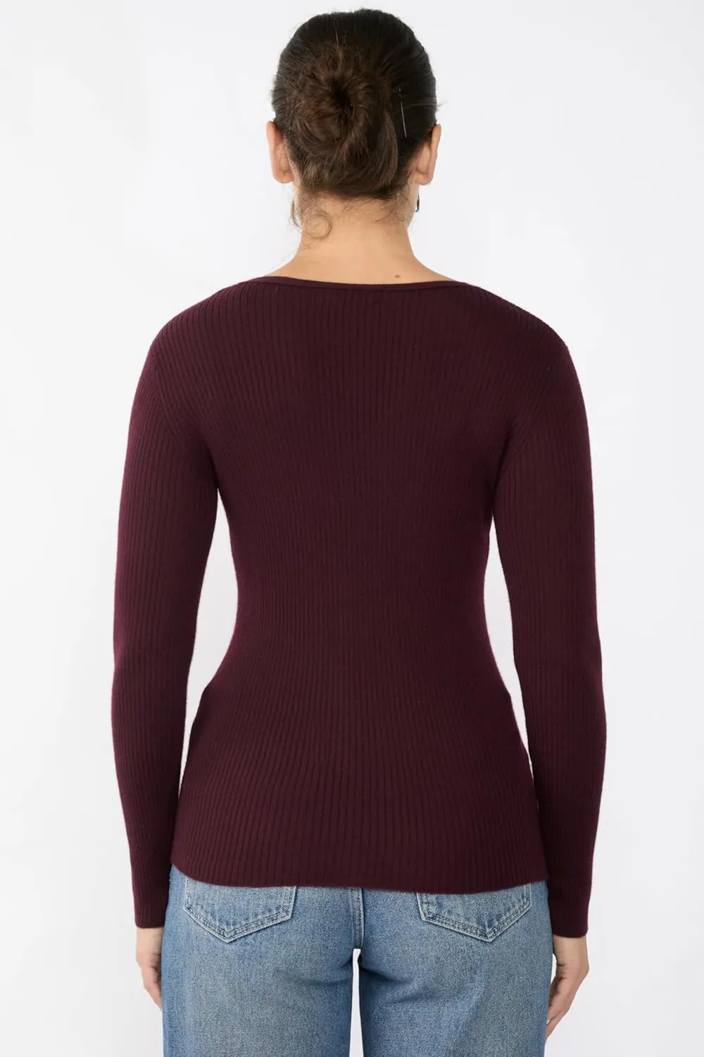 JENNIE LIU Womens 100% Cashmere V-Neck Sweater | Ribbed Tissue Weight Cashmere Sweaters for Women