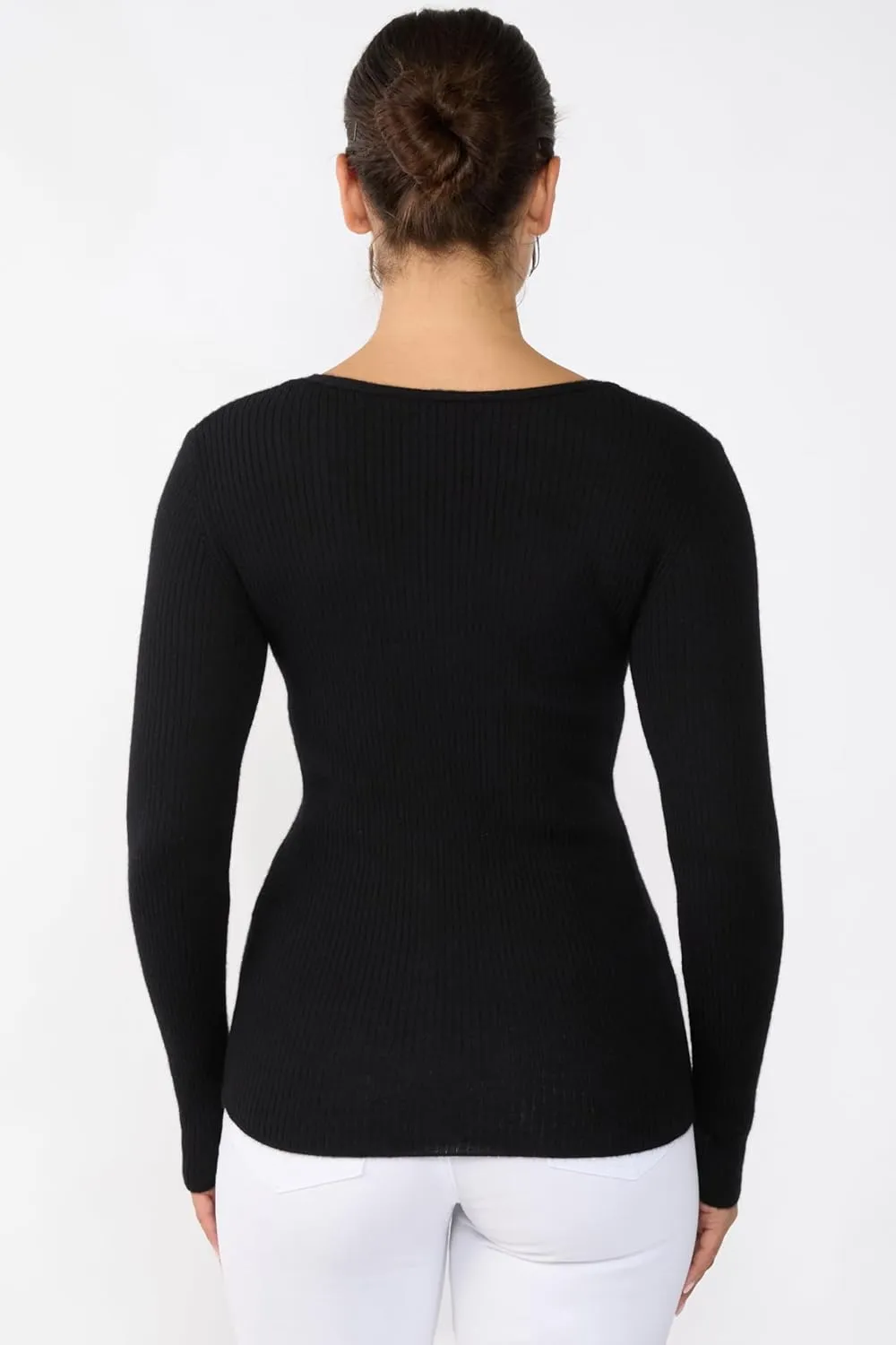 JENNIE LIU Womens 100% Cashmere V-Neck Sweater | Ribbed Tissue Weight Cashmere Sweaters for Women