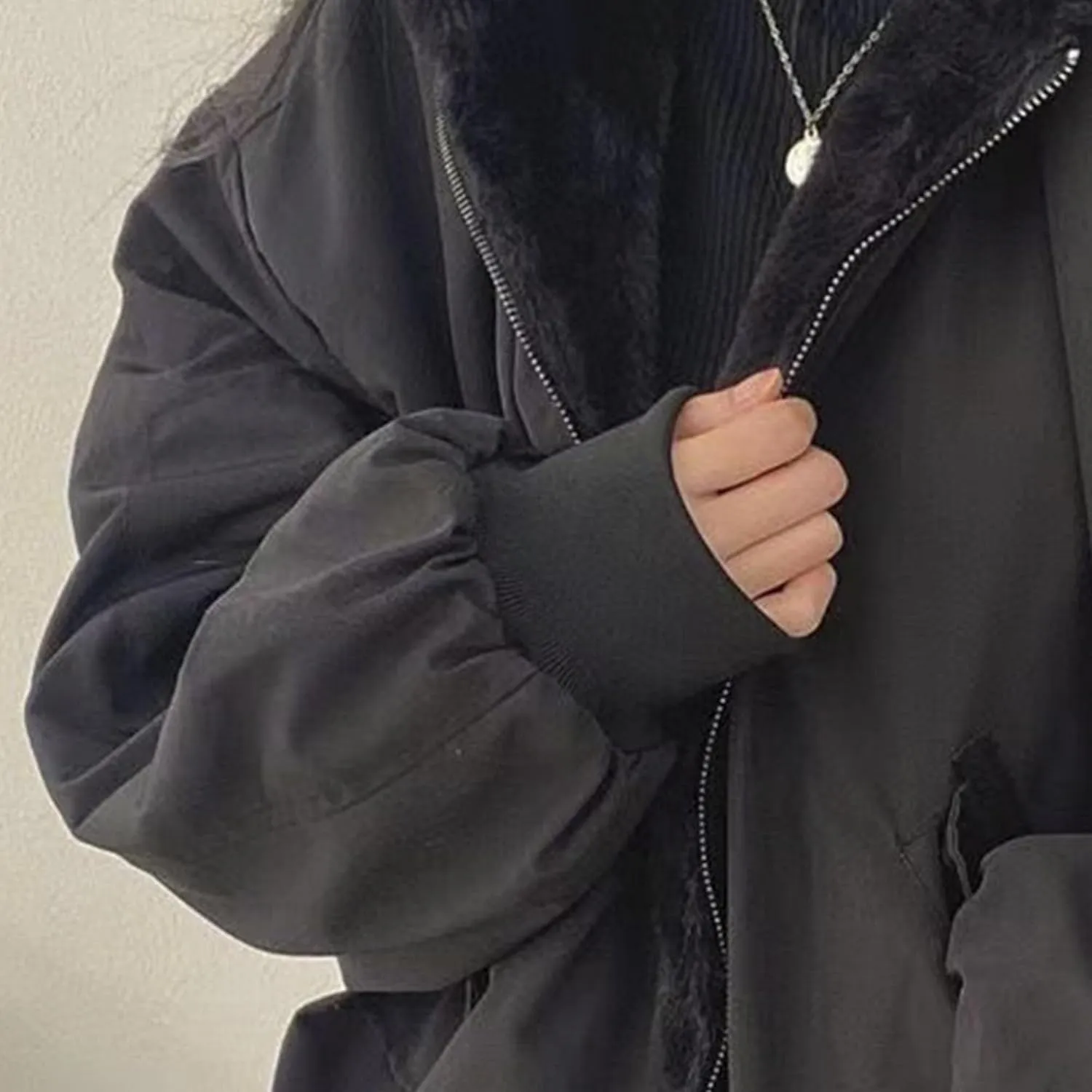 JEsilunmaMY Women's Fleece Lined Hooded Bomber Jacket Loose Zip Up Thicken Sherpa Wool Coat Warm Winter Padded Jakcets