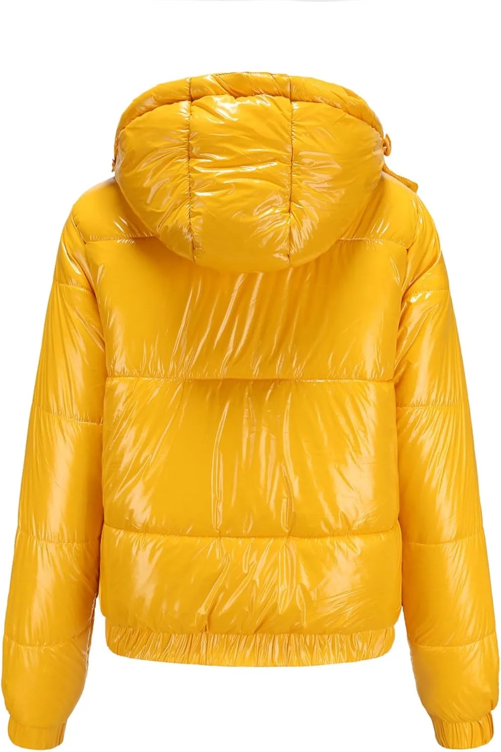 JEsilunmaMY Women's Shiny Short Winter Down Jacket Fashion Hooded Cropped Puffer Jacket Warm Thicken Padded Coats with Pocket