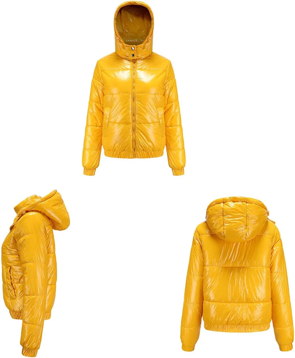 JEsilunmaMY Women's Shiny Short Winter Down Jacket Fashion Hooded Cropped Puffer Jacket Warm Thicken Padded Coats with Pocket
