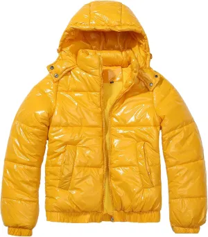 JEsilunmaMY Women's Shiny Short Winter Down Jacket Fashion Hooded Cropped Puffer Jacket Warm Thicken Padded Coats with Pocket