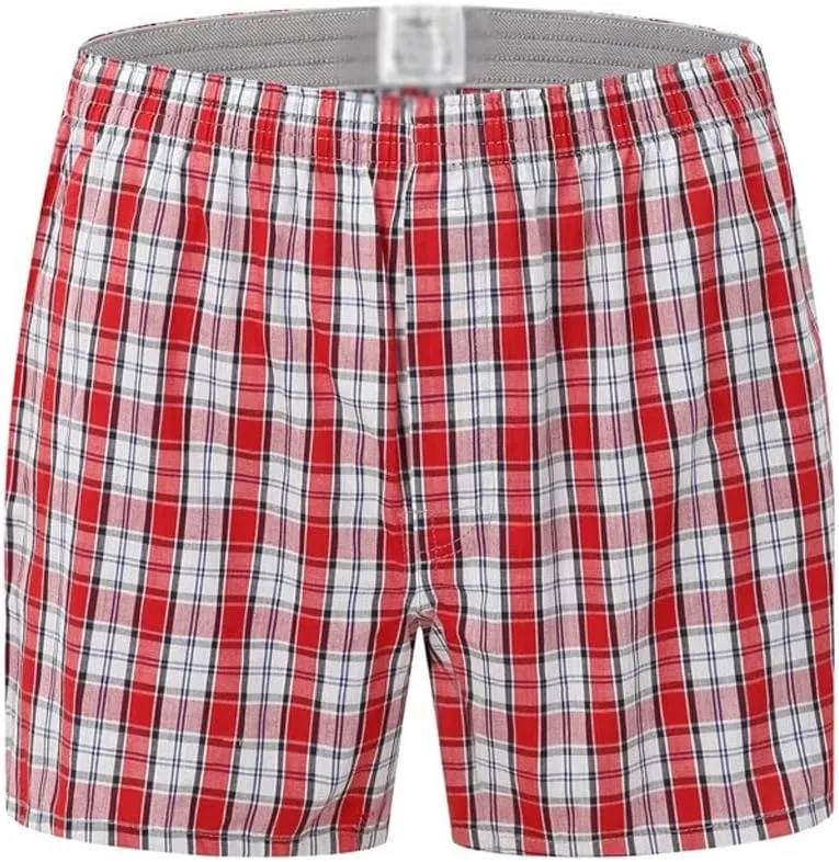 JSEIAJB Men Underwear Red Boxers Plaid Loose Shorts Men Panties Cotton The Large Pants Plus Size Classic Basics