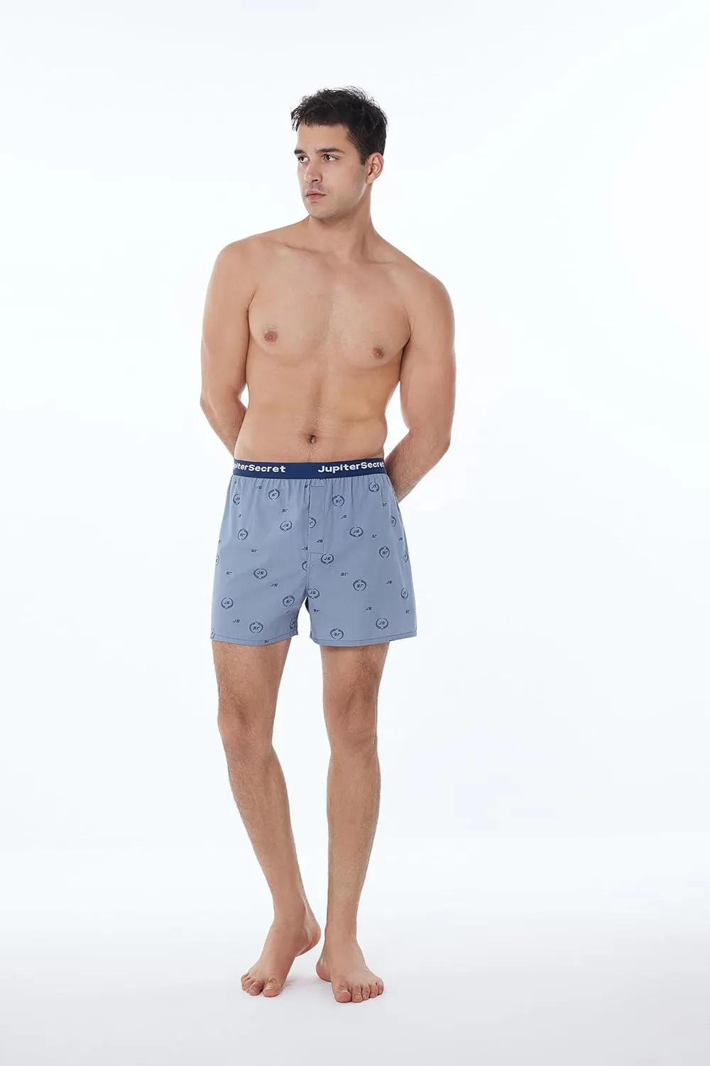 JupiterSecret Mens 100% Cotton Pattern Boxers Shorts Printed Woven Underwear Button Fly 3 Pack
