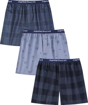JupiterSecret Mens 100% Cotton Pattern Boxers Shorts Printed Woven Underwear Button Fly 3 Pack