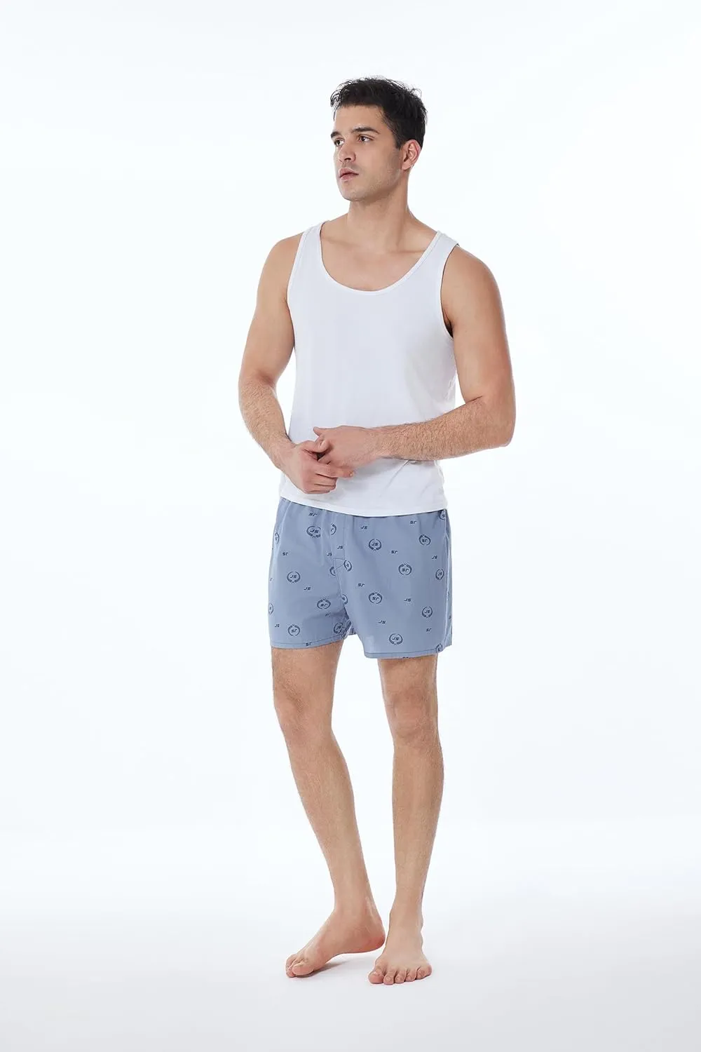 JupiterSecret Mens 100% Cotton Pattern Boxers Shorts Printed Woven Underwear Button Fly 3 Pack