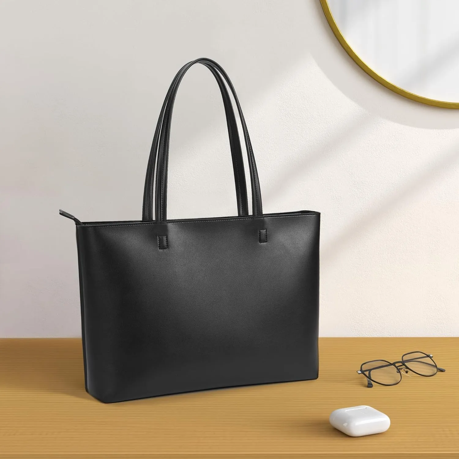 KALIDI Tote Bag Zipper Shoulder Bag Faux Leather Purses Satchel for Women Large Casual Handbag Work Dating College
