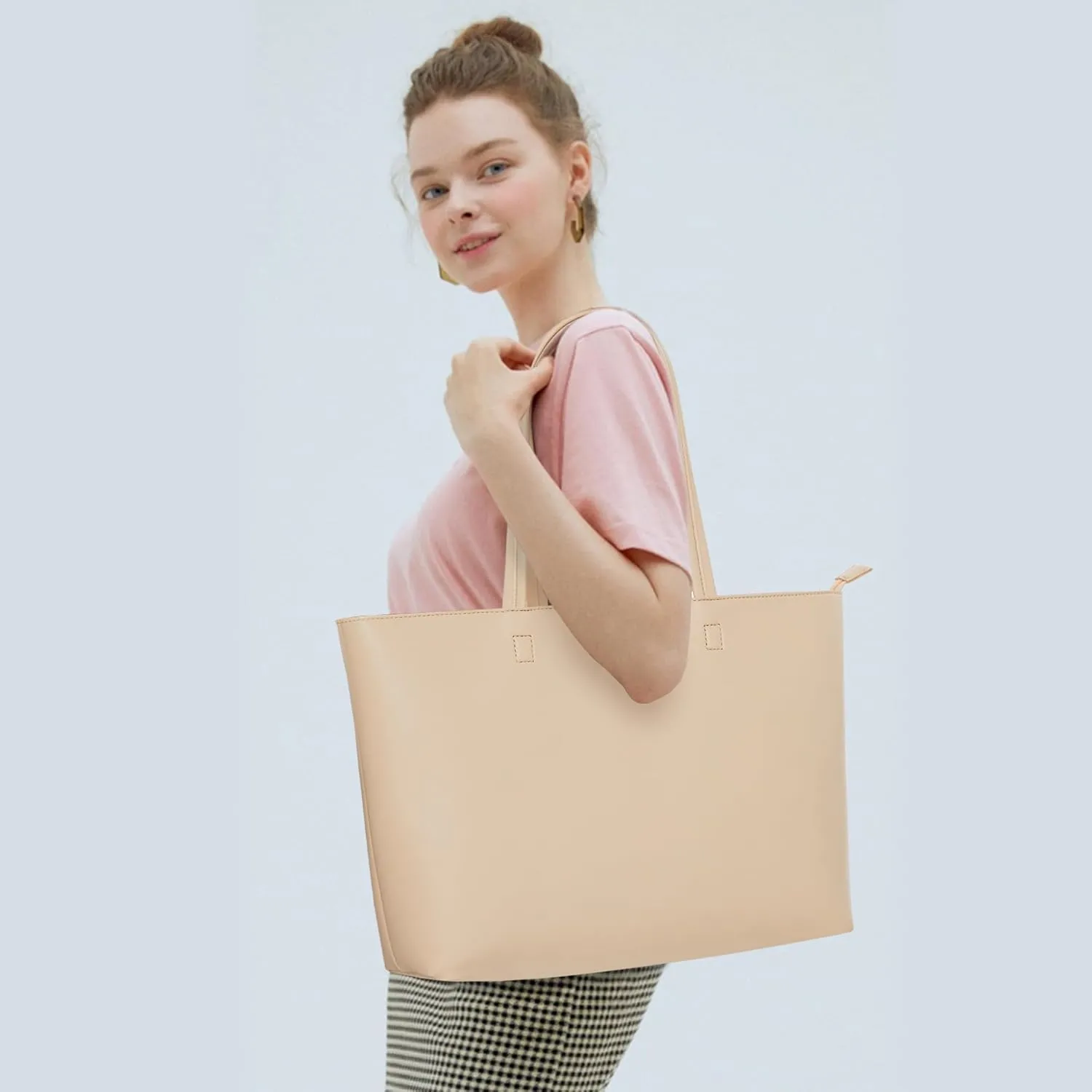 KALIDI Tote Bag Zipper Shoulder Bag Faux Leather Purses Satchel for Women Large Casual Handbag Work Dating College