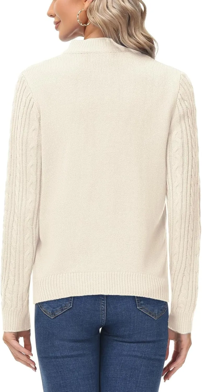 KANCY KOLE Women's Zip Up Cable Knit Sweater Long Sleeve Open Front Cardigan Warm Cardigan with Pockets Outwear Coat