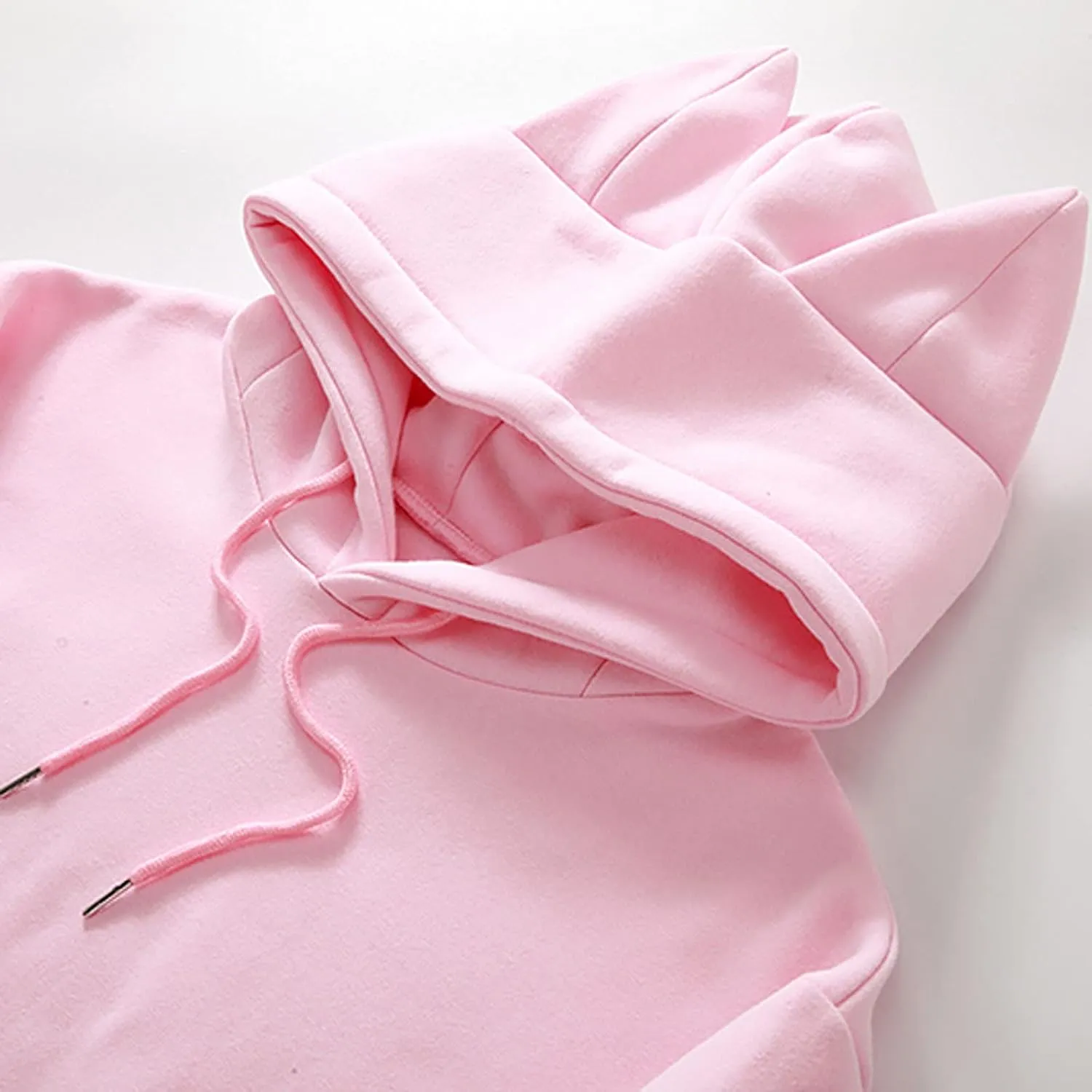 Kawaii Hooded Sweatshirts Cute Cat Ears Hoodies for Men Casual Plain Pullover Drawstring Pocketed Coat Jacket