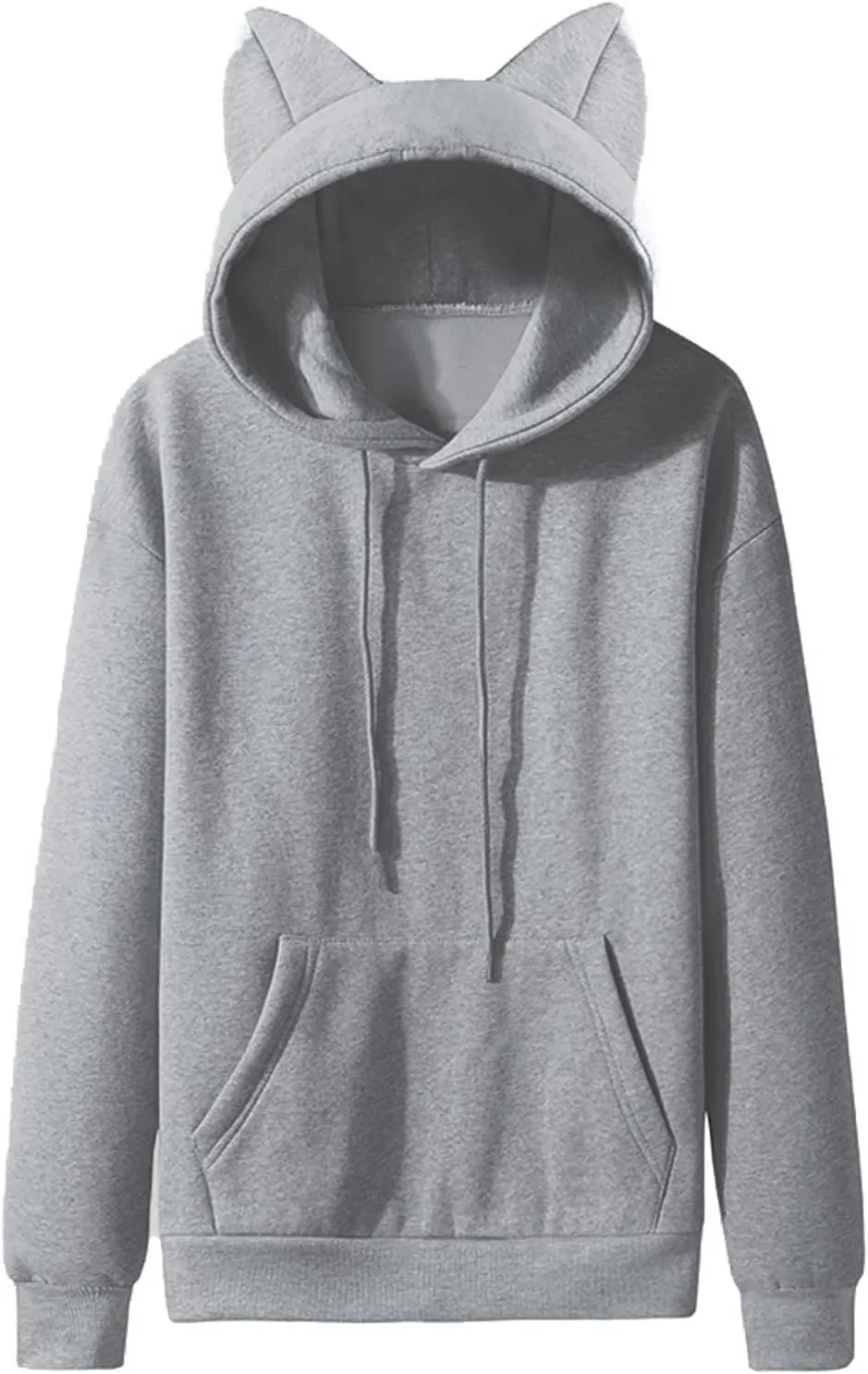 Kawaii Hooded Sweatshirts Cute Cat Ears Hoodies for Men Casual Plain Pullover Drawstring Pocketed Coat Jacket