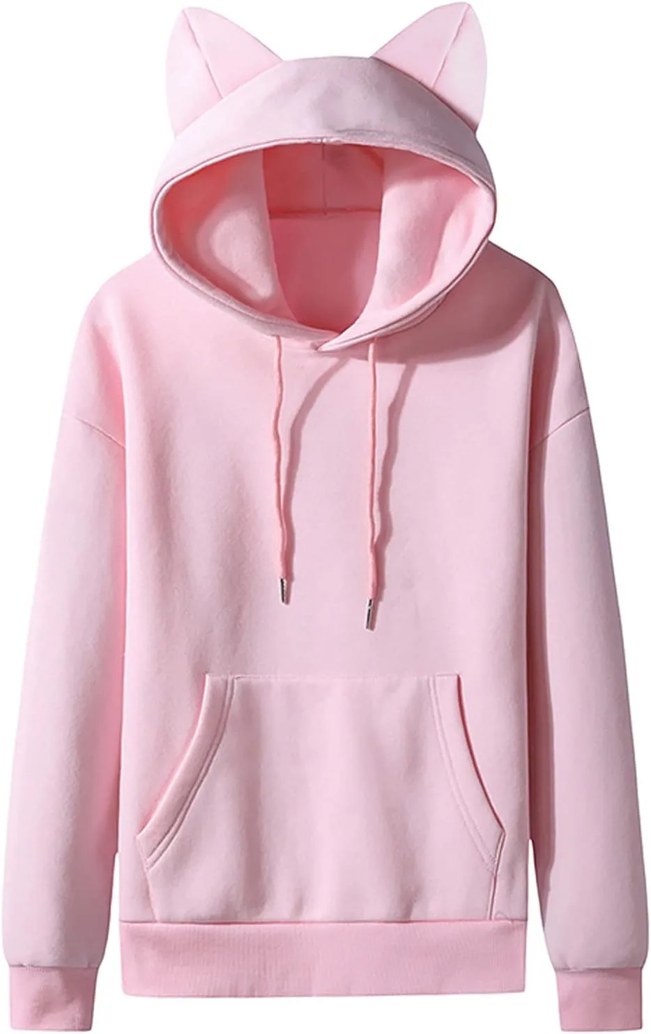 Kawaii Hooded Sweatshirts Cute Cat Ears Hoodies for Men Casual Plain Pullover Drawstring Pocketed Coat Jacket