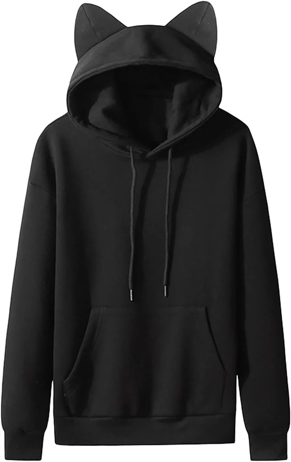 Kawaii Hooded Sweatshirts Cute Cat Ears Hoodies for Men Casual Plain Pullover Drawstring Pocketed Coat Jacket