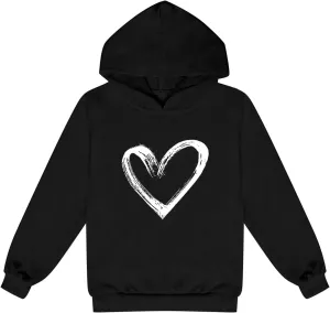 Kids Girl Heart Graphic Print Long Sleeve Hooded Sweatshirt Pullover Tops Y2K Hoodies Teen Fall Winter Clothes