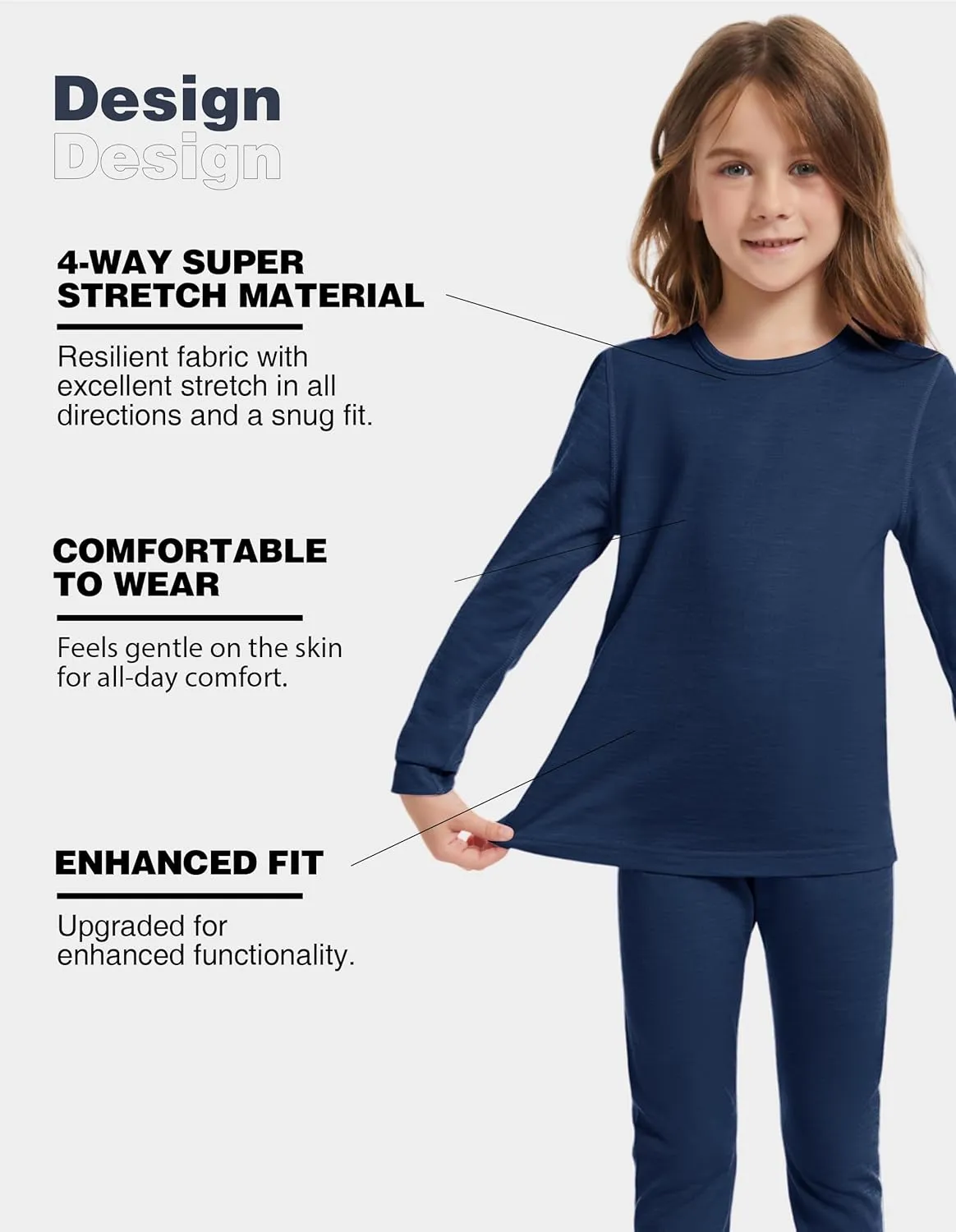 Kids Unisex 100% Merino Wool Base Layer Tops Lightweight Thermal Underwear Shirt