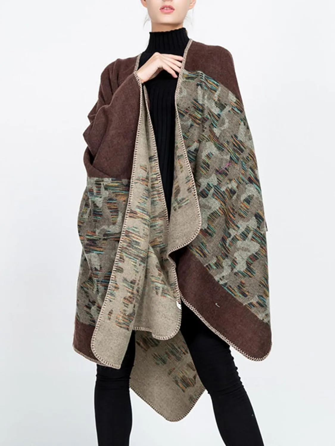 KirGiabo Women's Plaid Sweater Poncho Cape Coat Open Front Blanket Shawls and Wraps