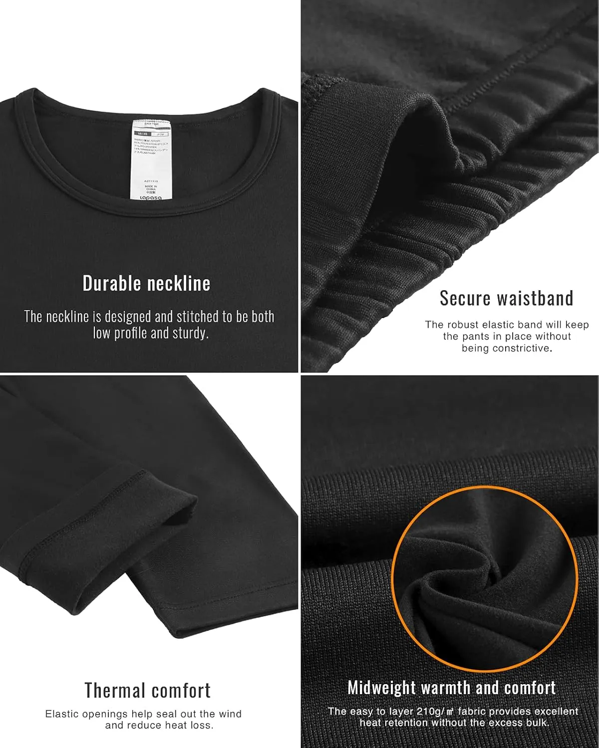 LAPASA Women's Thermal Underwear Set Fleece Lined Long Johns Top & Bottom Soft Base Layer Light/Mid/Heavy Weight L17/ L41/L44