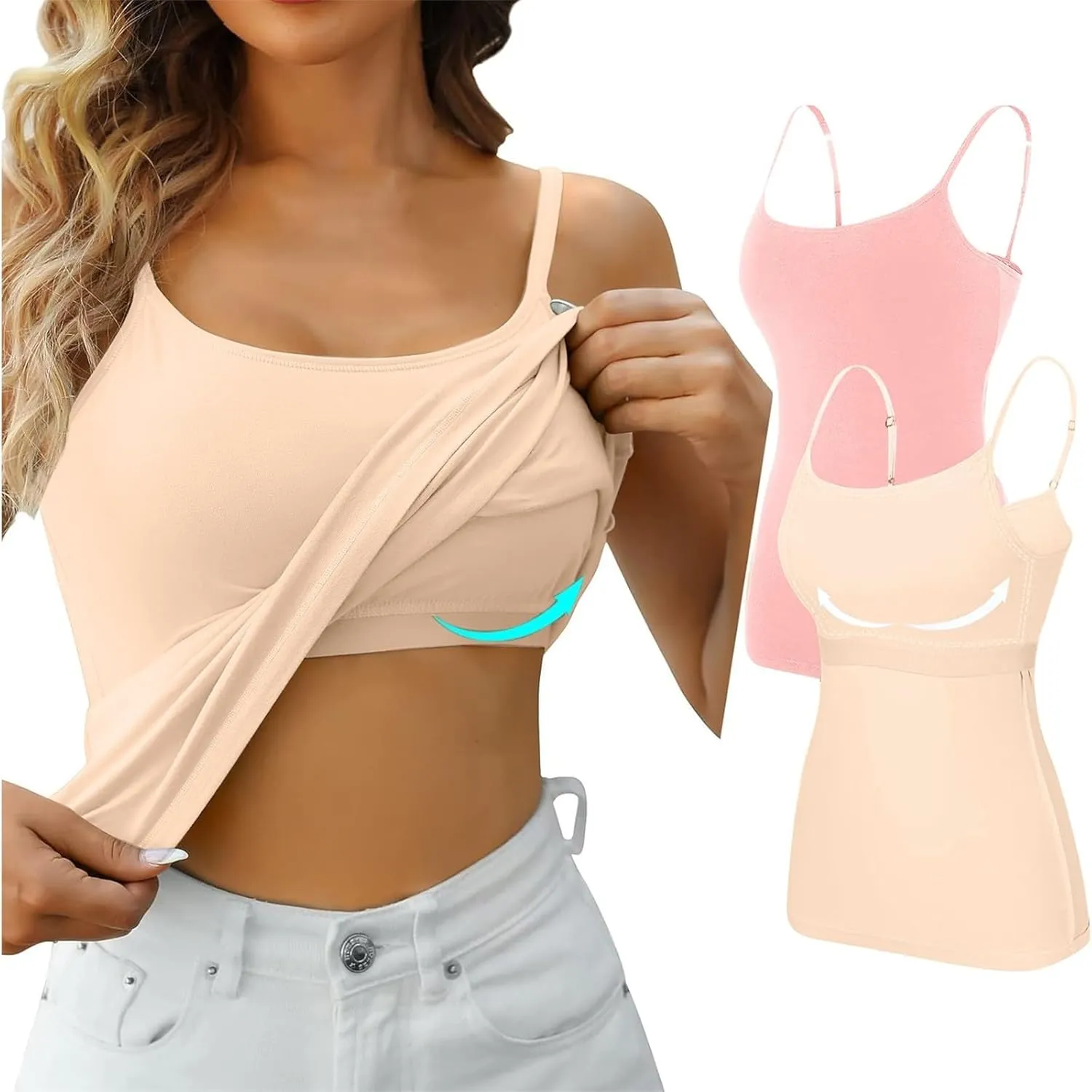 LCMTWX Tank Tops For Women 2024 Bra Pads Bra One Vest Camisole Top Spaghetti Strap Tank Tops White Tank Top Crop Ribbed