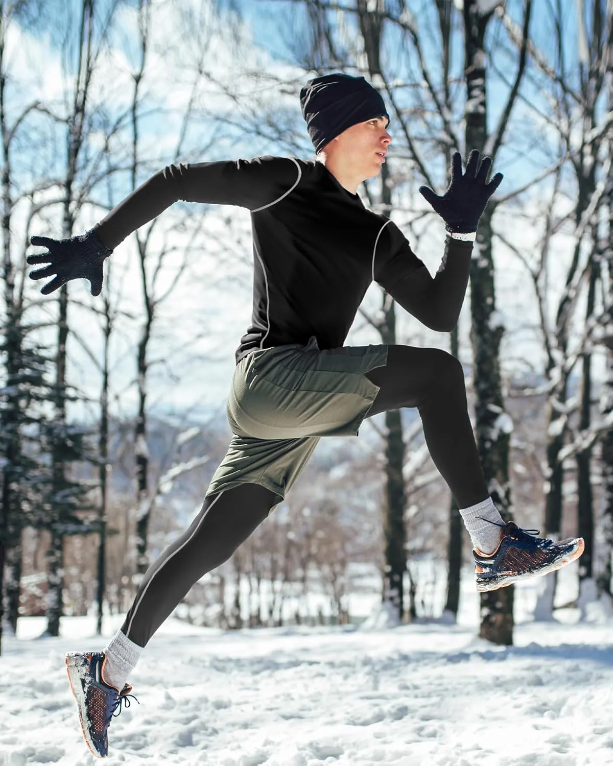 Liitrsh 4 Sets Thermal Underwear Set for Men Sport Long Underwear Fleece Lined Base Layer Quick Dry Top Bottom for Hunting