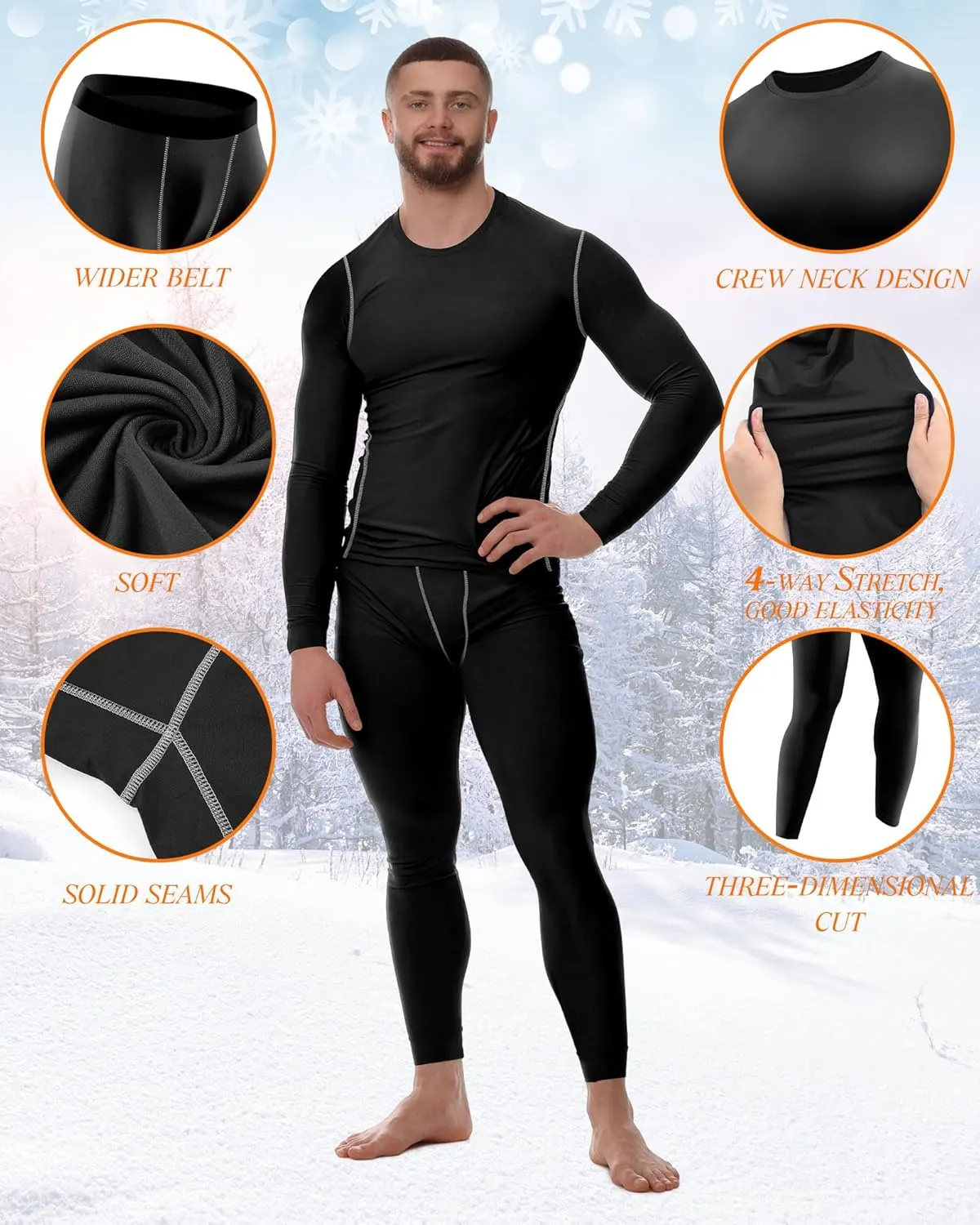 Liitrsh 4 Sets Thermal Underwear Set for Men Sport Long Underwear Fleece Lined Base Layer Quick Dry Top Bottom for Hunting