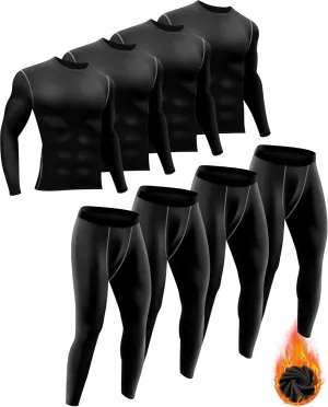 Liitrsh 4 Sets Thermal Underwear Set for Men Sport Long Underwear Fleece Lined Base Layer Quick Dry Top Bottom for Hunting