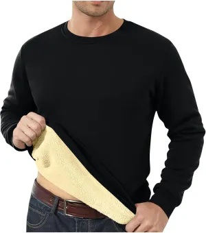 Long Sleeve Shirts for Men Fleece Crewneck Plus Size Sweatshirt Plain Sherpa Lined Thermal Pullover Winter Warm Shirt