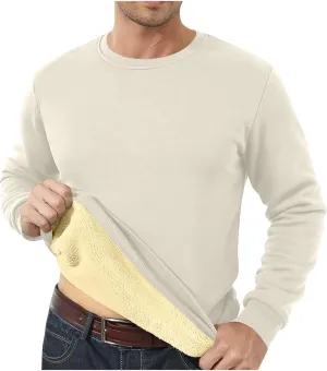 Long Sleeve Shirts for Men Fleece Crewneck Plus Size Sweatshirt Plain Sherpa Lined Thermal Pullover Winter Warm Shirt