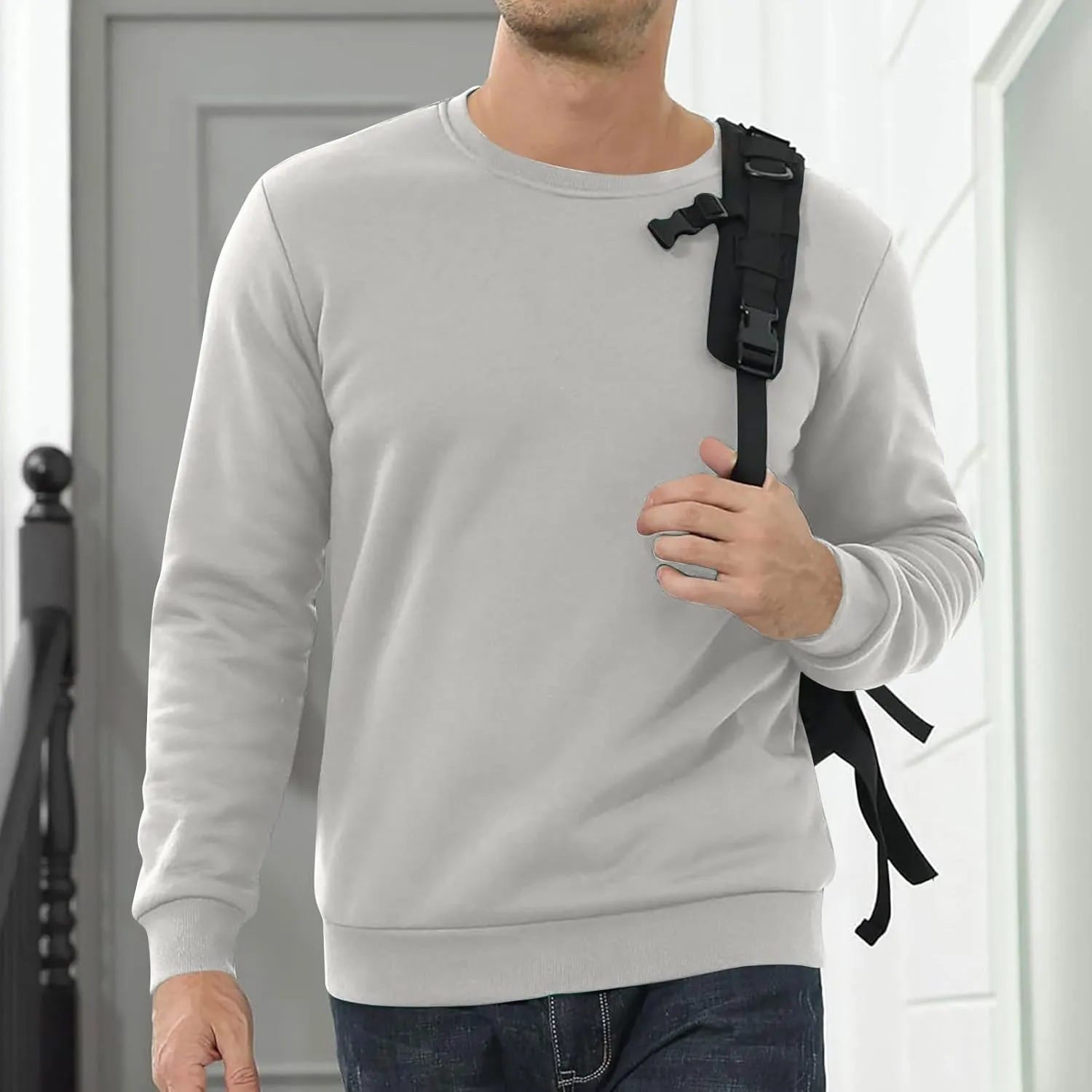 Long Sleeve Shirts for Men Fleece Crewneck Plus Size Sweatshirt Plain Sherpa Lined Thermal Pullover Winter Warm Shirt