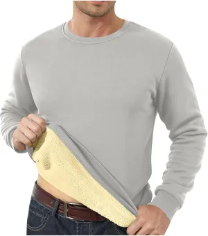 Long Sleeve Shirts for Men Fleece Crewneck Plus Size Sweatshirt Plain Sherpa Lined Thermal Pullover Winter Warm Shirt