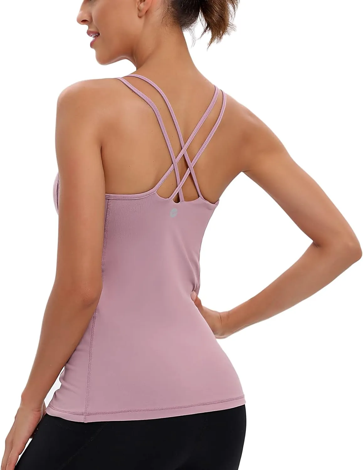 MATHACINO Yoga Tank Tops for Women with Built in Bra Workout Tops Yoga Shirts Athletic Camisole Longline Sports Bra Tanks