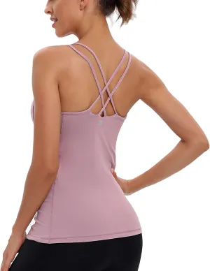 MATHACINO Yoga Tank Tops for Women with Built in Bra Workout Tops Yoga Shirts Athletic Camisole Longline Sports Bra Tanks