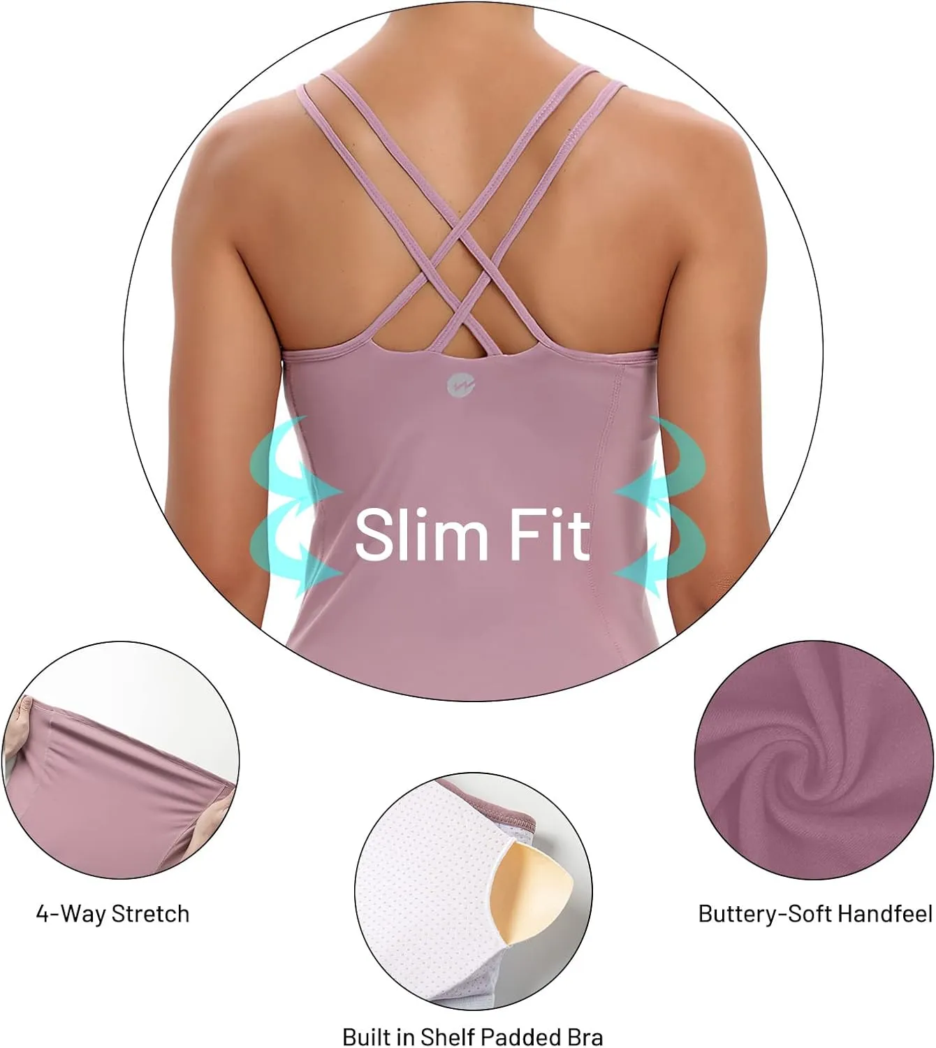 MATHACINO Yoga Tank Tops for Women with Built in Bra Workout Tops Yoga Shirts Athletic Camisole Longline Sports Bra Tanks