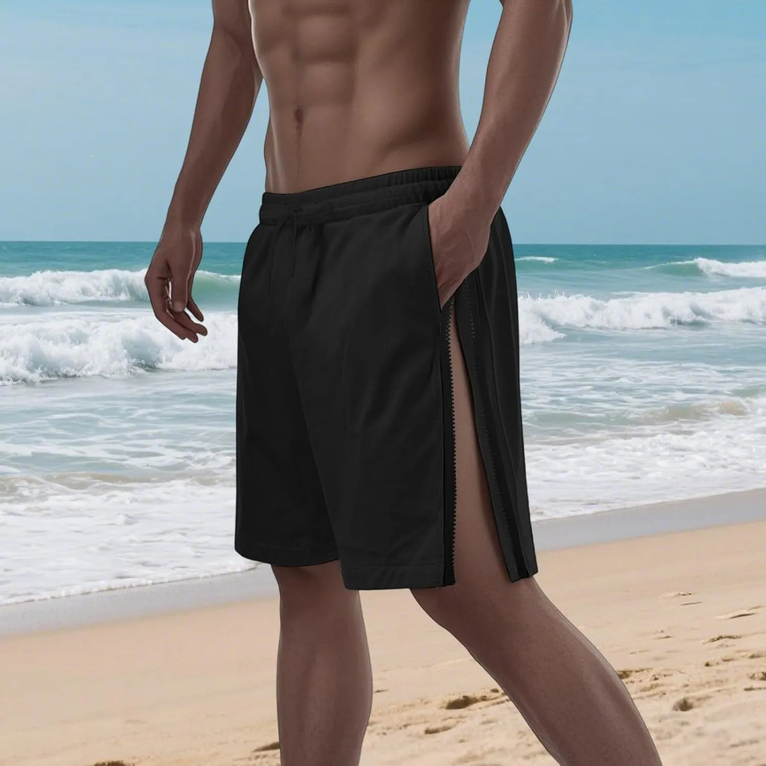 Men Athletic Running Shorts Lightweight Gym Workout Side Split Shorts Athletic Quick Dry Sports Shorts with Pockets