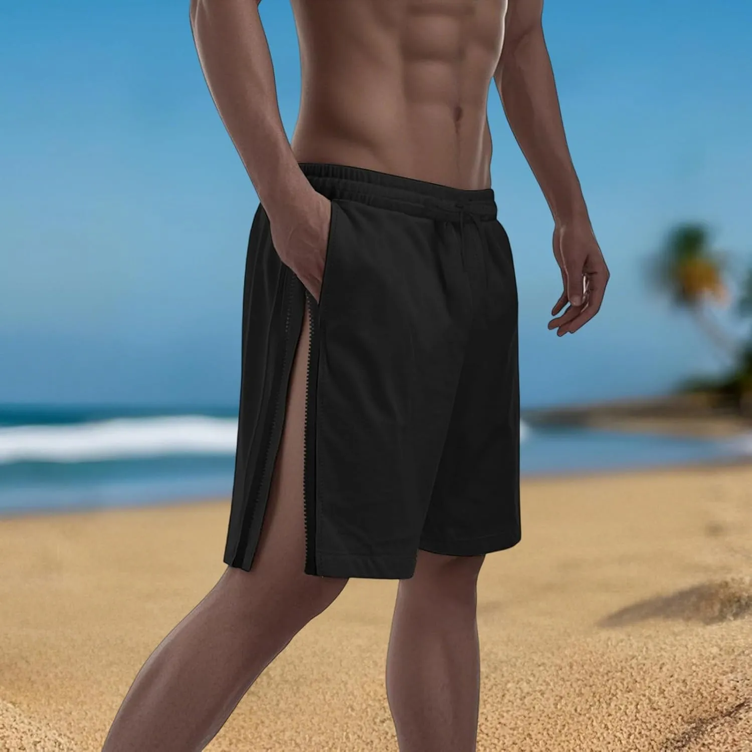 Men Athletic Running Shorts Lightweight Gym Workout Side Split Shorts Athletic Quick Dry Sports Shorts with Pockets