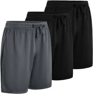 Men Shorts Casual Lightweight Jogging Shorts Quick Dry Gym Running Hiking Shorts with Pockets 3 Pack