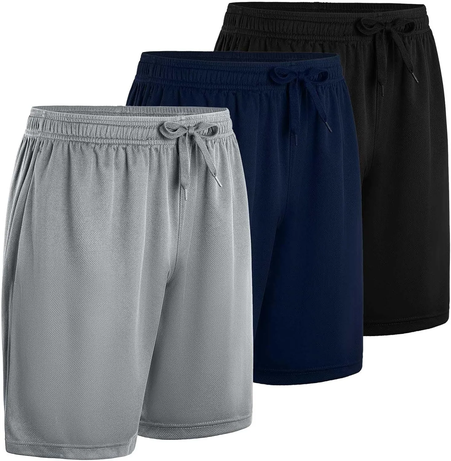 Men Shorts Casual Lightweight Jogging Shorts Quick Dry Gym Running Hiking Shorts with Pockets 3 Pack