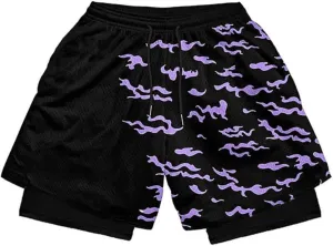 Mens 2 in 1 Anime Gym Shorts Running Shorts 2 in 1 Quick Dry Workout Athletic Shorts with Pockets