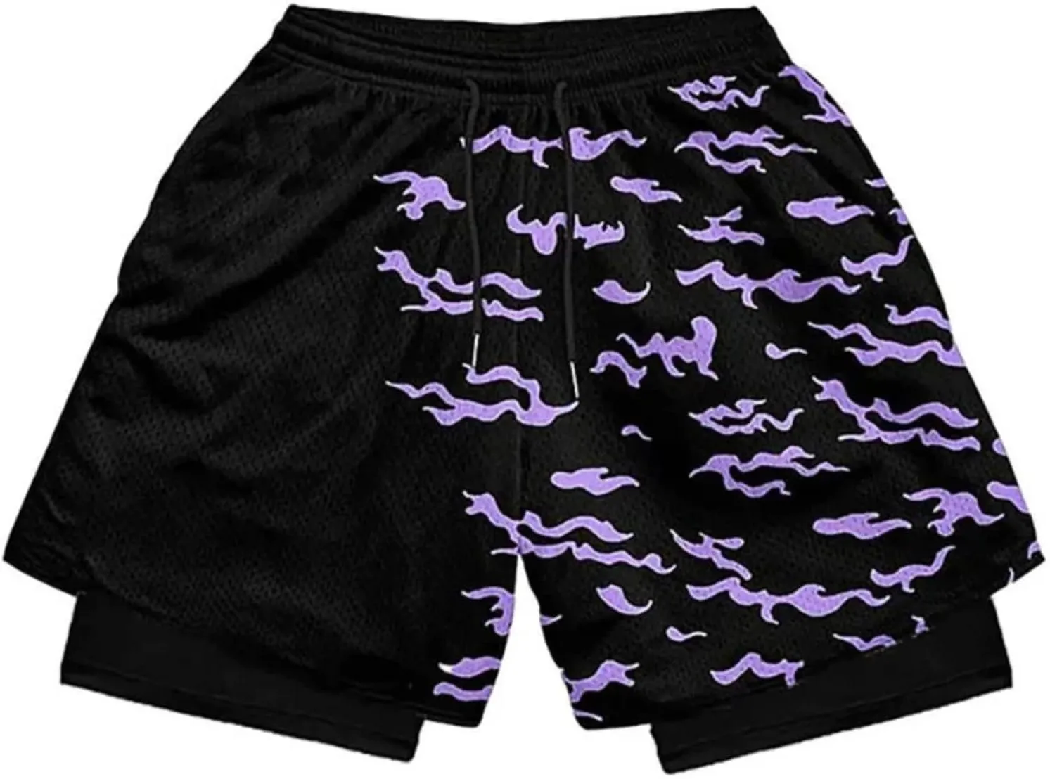 Mens 2 in 1 Anime Gym Shorts Running Shorts 2 in 1 Quick Dry Workout Athletic Shorts with Pockets