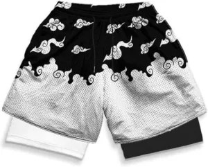 Mens 2 in 1 Anime Gym Shorts Running Shorts 2 in 1 Quick Dry Workout Athletic Shorts with Pockets