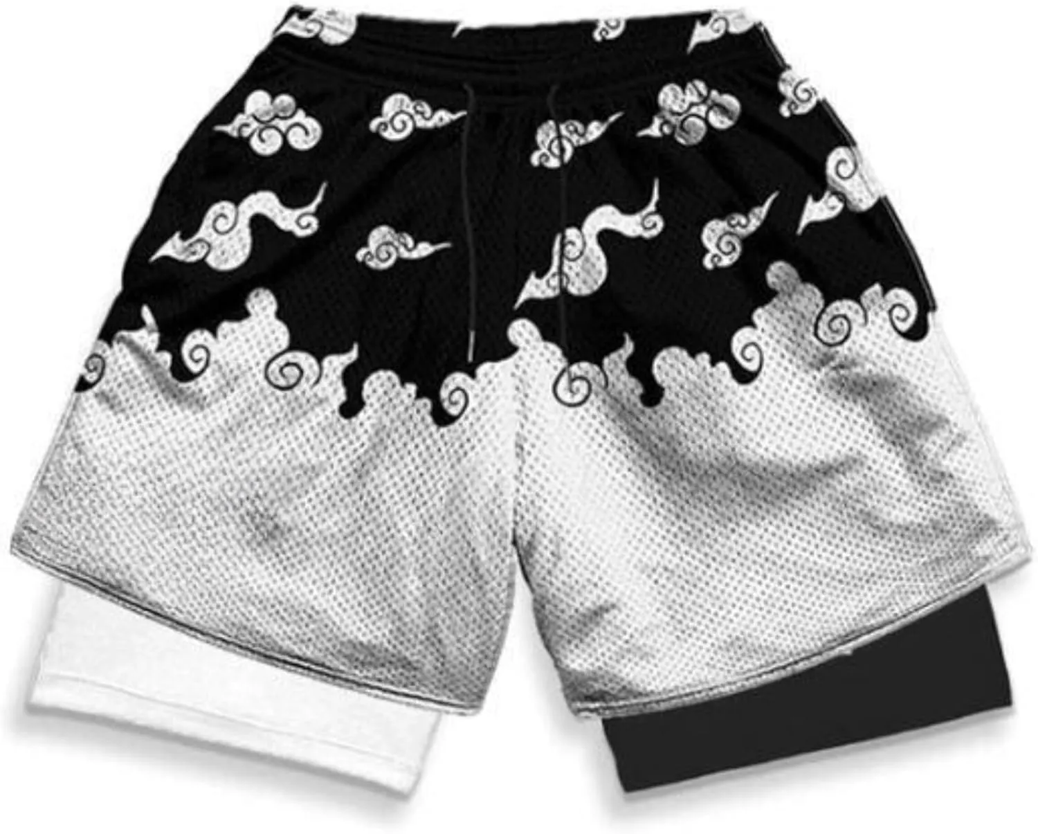 Mens 2 in 1 Anime Gym Shorts Running Shorts 2 in 1 Quick Dry Workout Athletic Shorts with Pockets
