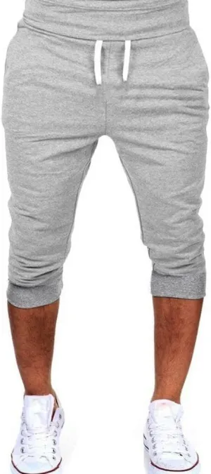 Men's 3/4 Jogger Capri Pants Workout Gym Below Knee Shorts Slim Fit Training Running Workout Capri Joggers Shorts