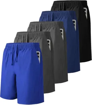 Men's Athletic Running Shorts with Zipper Pockets,Pack Dry-Fit Shorts for Men,7 Inch Mens Quick Dry Shorts