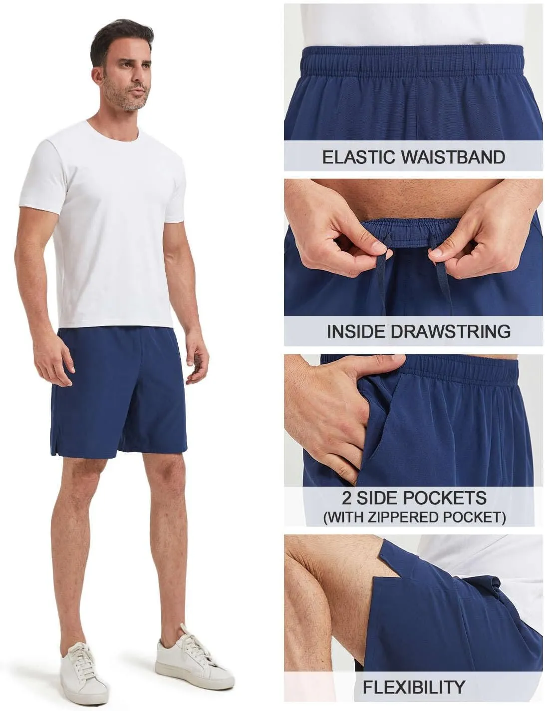 Men's Athletic Running Shorts with Zipper Pockets,Pack Dry-Fit Shorts for Men,7 Inch Mens Quick Dry Shorts