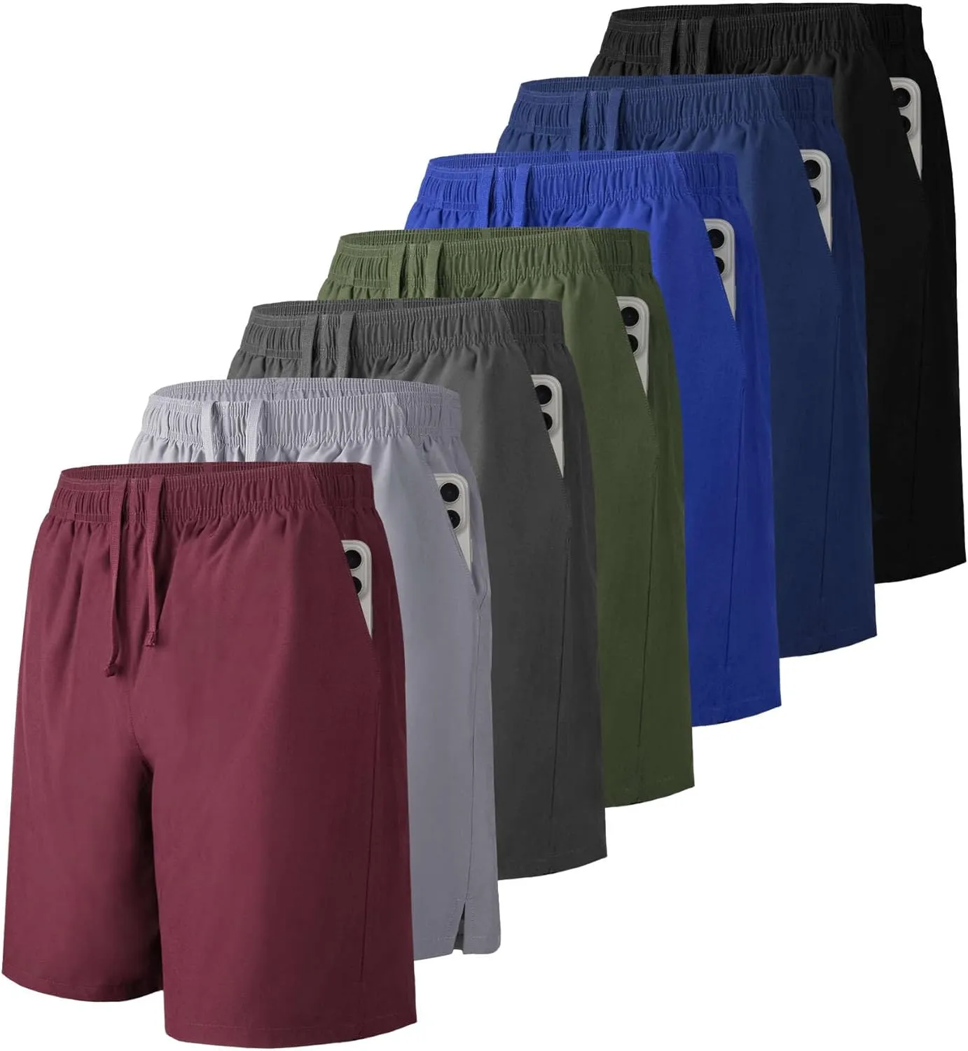 Men's Athletic Running Shorts with Zipper Pockets,Pack Dry-Fit Shorts for Men,7 Inch Mens Quick Dry Shorts